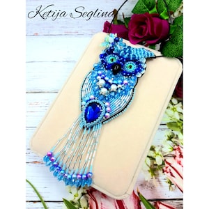Handmade Bead Embroidered Owl Brooch Pendant