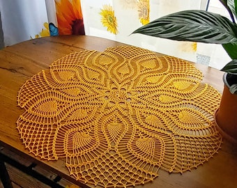 Yellow crocheted large table  piece Crocheted doily Handmade doily Yellow Lace doily Crochet doily Table decoration