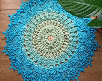 Textured Doily 3D Centrepiece Blue Green  Crocheted Doily Handmade Round Table Cloth Cover Rustic Decoration Lace Doily Housewarming Gift