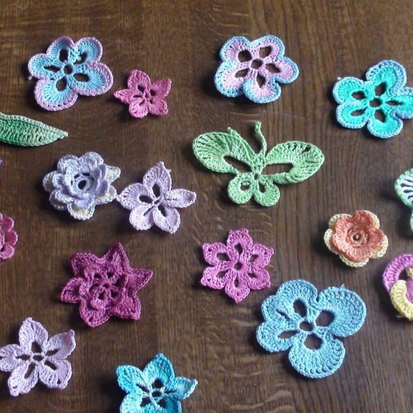 Crocheted  applique.      Crocheted flowers.