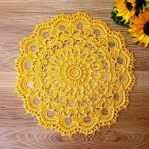 Textured Doily 3D Centrepiece Yellow Crocheted Doily Handmade Round  Table Cloth Cover Rustic Decoration Lace Doily Housewarming Gift