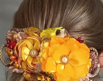 Accessoire cheveux jaune pour adultes et petites filles Grande barrette en épingle à cheveux florale élégante et romantique, danse burlesque, barrette pour la Saint-Valentin