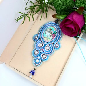 Soutache necklace Soutache Jewellery Soutache pendant Hand embroidered Owl pendant