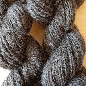 May include: Two skeins of dark grey yarn with a fuzzy texture.