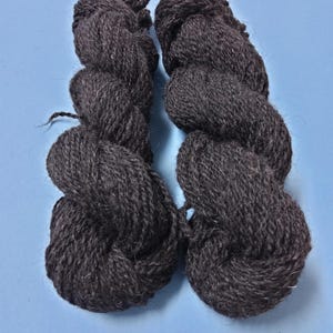 Könnte beinhalten: Zwei Knäuel schwarzes Garn, jeweils zu einer Kugel geformt.