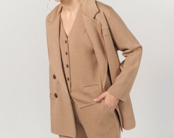 Merino Blazer Jacket | Office Chic Outfit | Designer Spring Wardrobe | Capsule Wardrobe Must Have