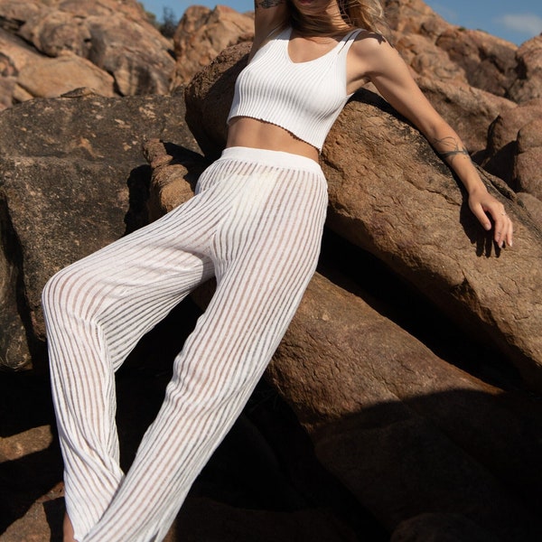 See Through Linen Pants Etsy