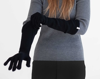 Designer Long Finger Gloves | RWS Wool Arm Warmers | Luxury Gift For Wife