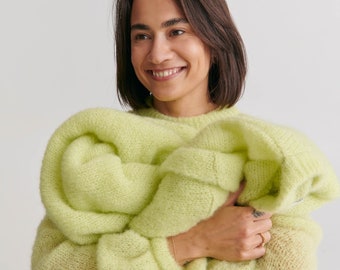 Fluffy Mohair Sweater Limone | Soft Like Cloud Jumper | See Through Knitwear