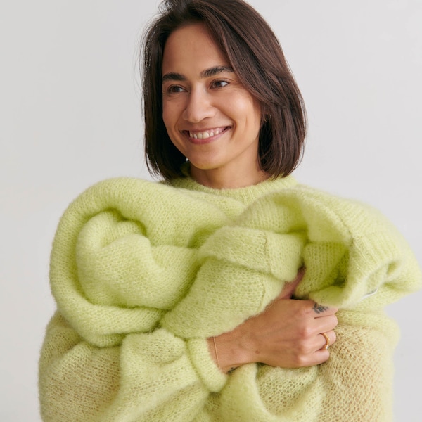 Fluffy Mohair Sweater Limone | Soft Like Cloud Jumper | See Through Knitwear