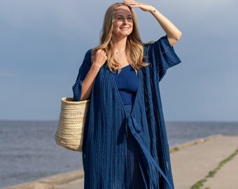 Boho Style Sheer Linen Three-Piece Set | Anti Allergic Dress, Pants, Top Set | Designer Summer Beachwear