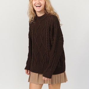 Luxury Merino Cable Knit Jumper Soft Wool Chunky Knit Pullover Loose Grandpa Sweater image 8