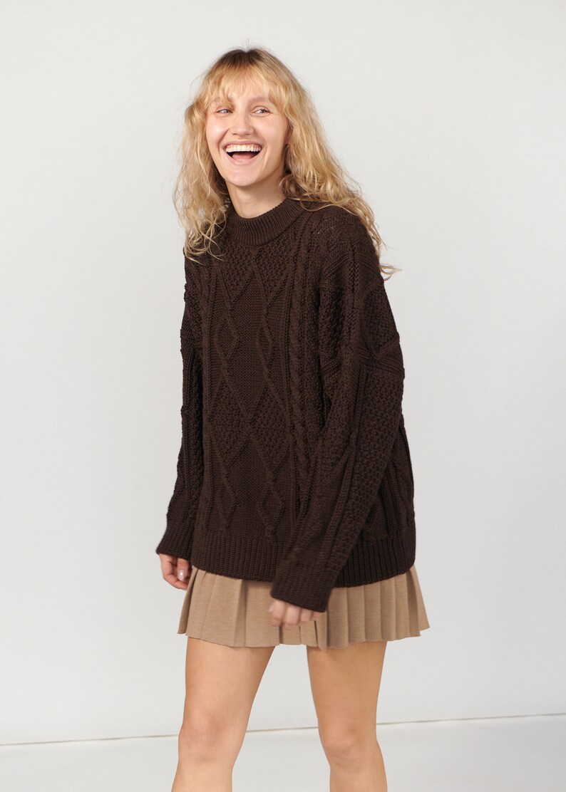 Luxury Merino Cable Knit Jumper Soft Wool Chunky Knit Pullover Loose Grandpa Sweater image 8