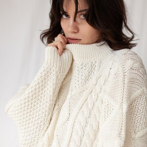 Luxury Merino Cable Knit Jumper Soft Wool Chunky Knit Pullover Loose Grandpa Sweater image 7