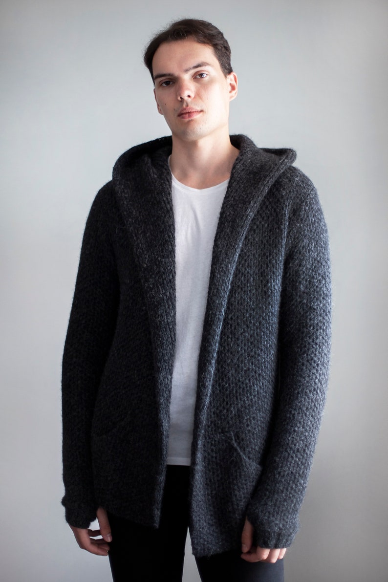 Alpaca Cardigan / Mens Hoodie / Wool Sweater / Cool Knitwear / Etsy