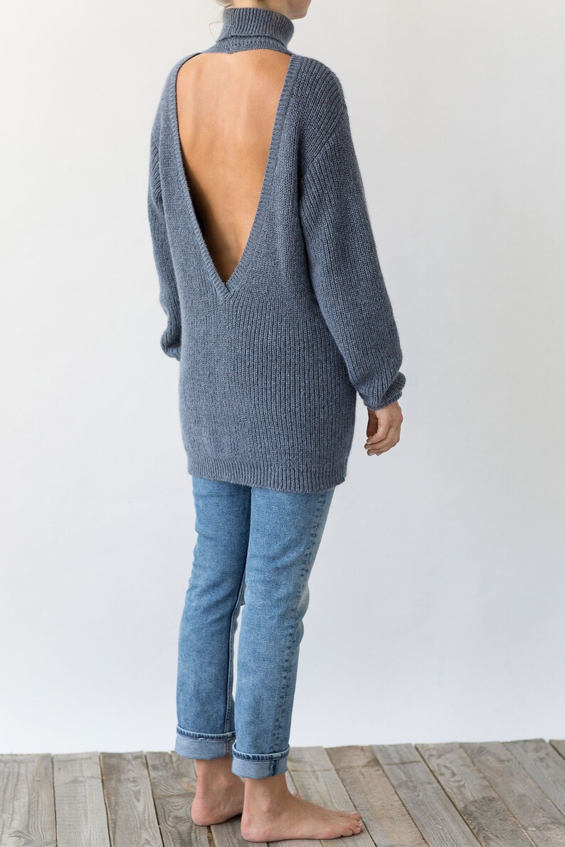 Open Back Sweater Woman Sweater Oversized Sweater Chunky Etsy