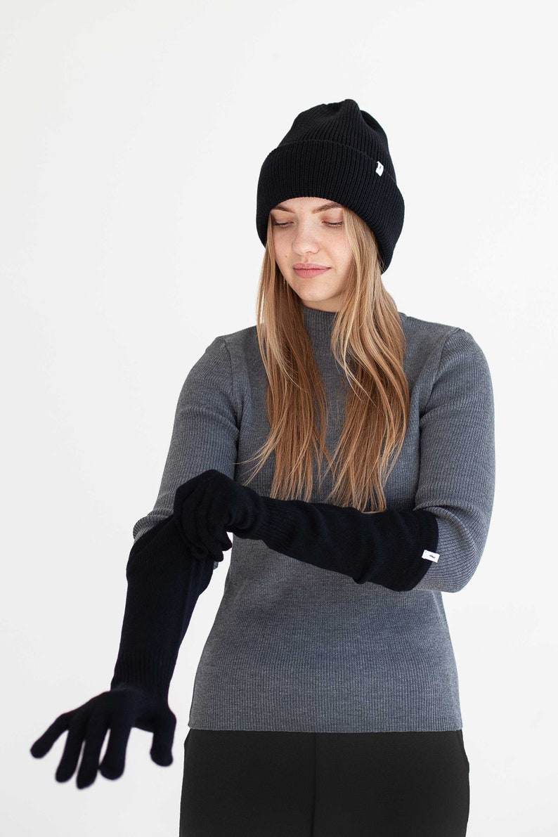 Women's Long Warm Merino Wool Knitted Gloves, Christmas Gift For Her image 5
