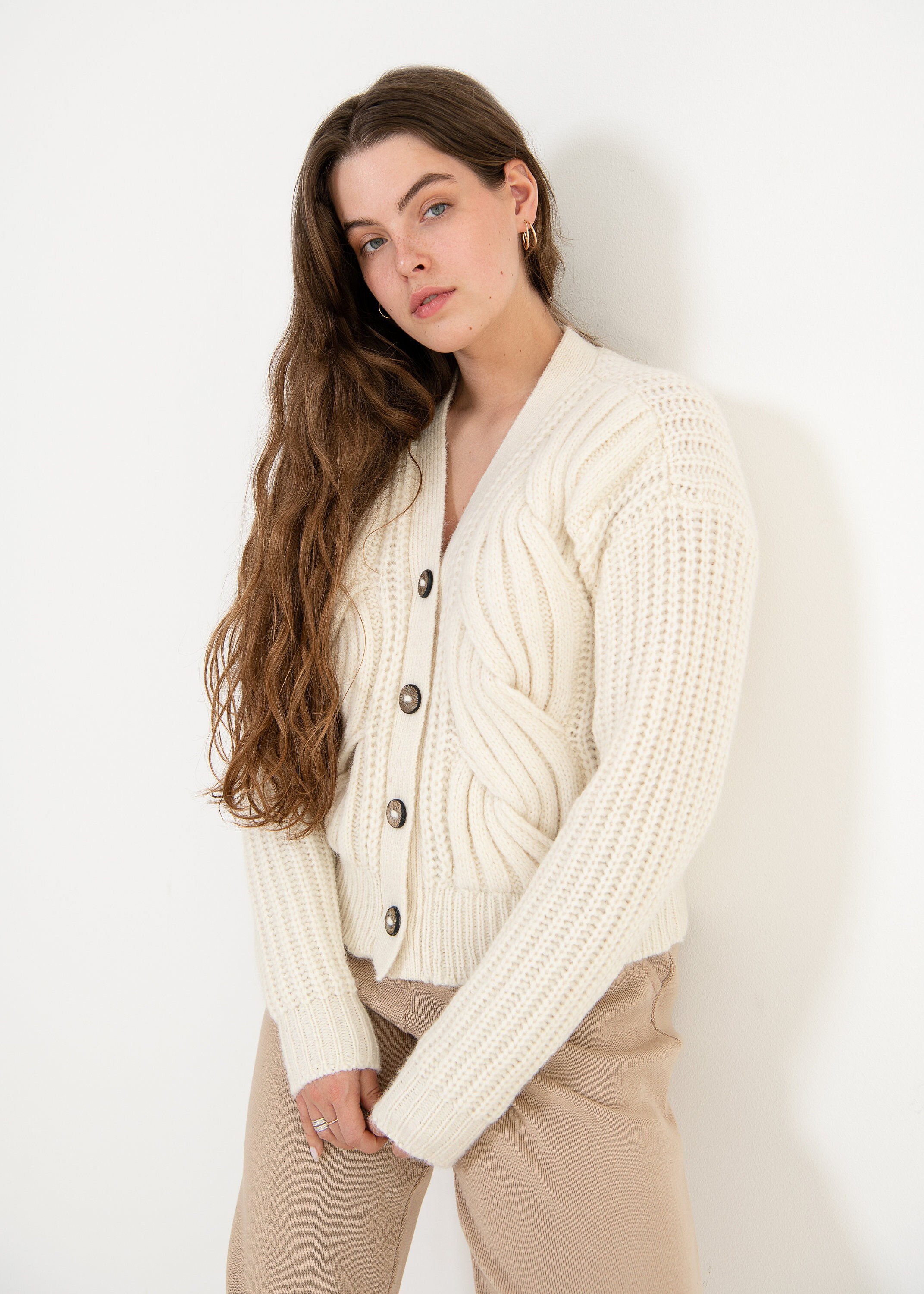 Cable Knit Baby Alpaca Women's Cardigan 