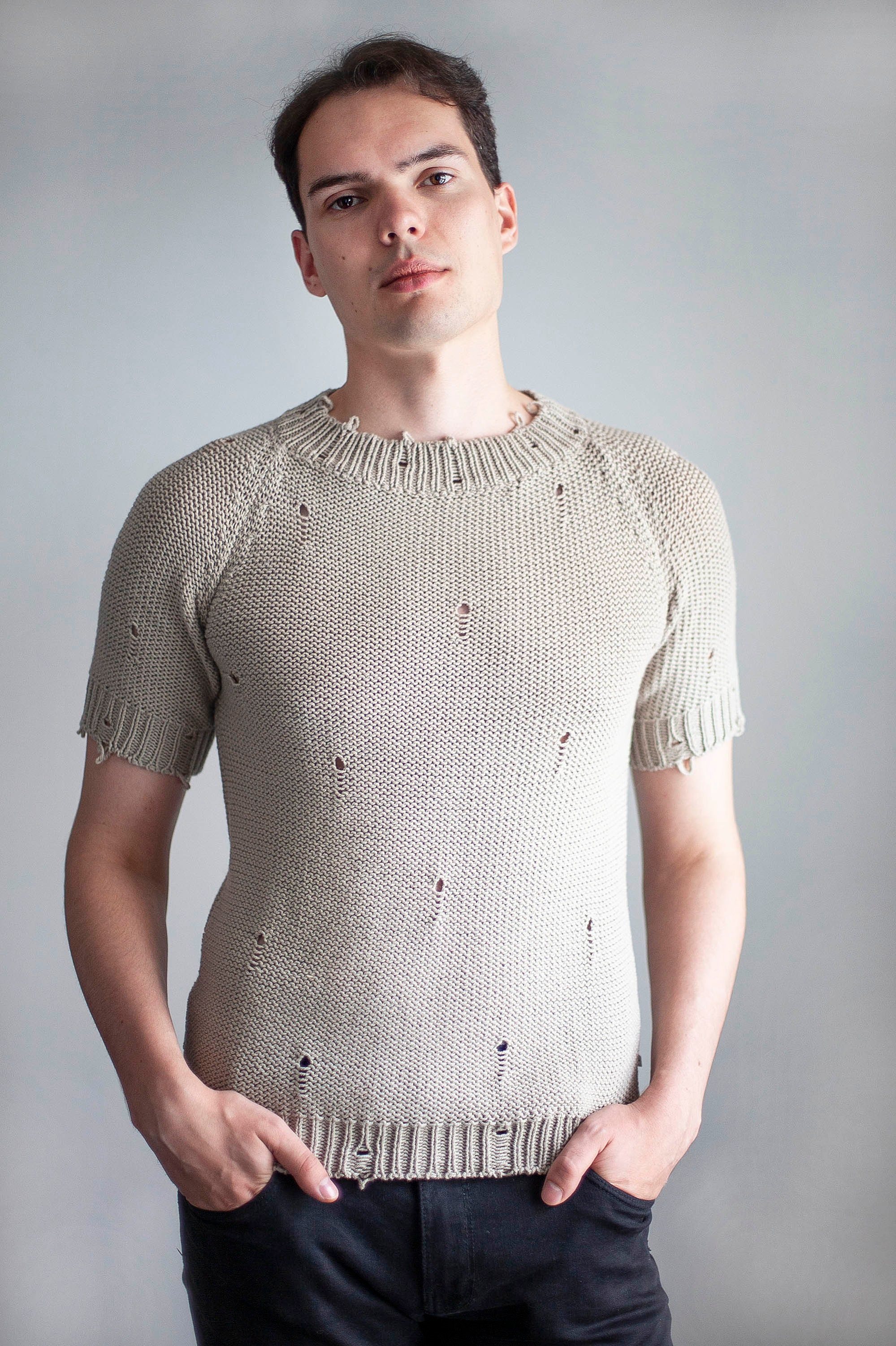 New In Knitwear Mens knitted t shirt Distressed Sweater Etsy