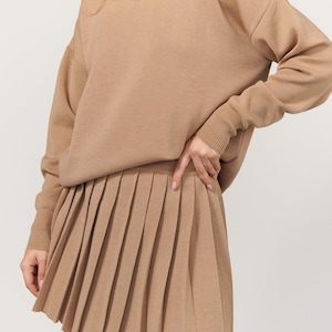 Luxury Merino Pleated Skirt Designer Romantic Date Outfit Spring Capsule Wardrobe Must Have Beige