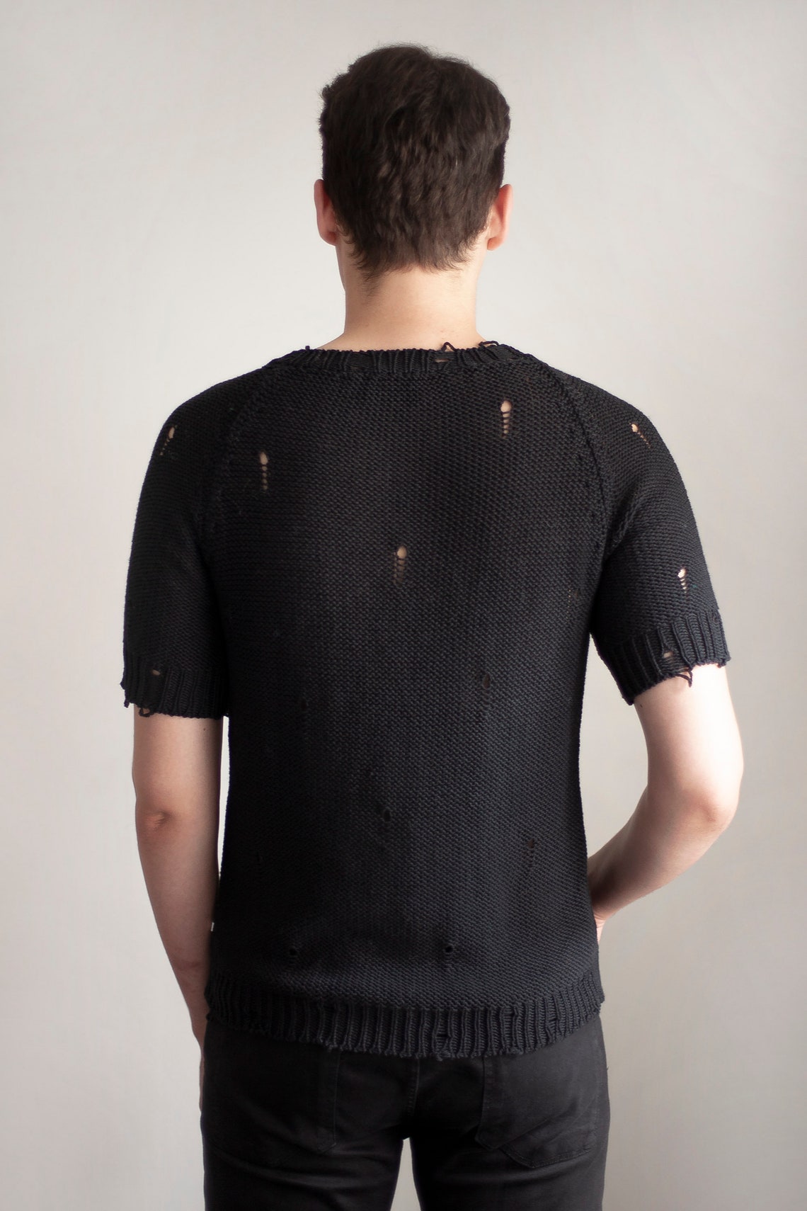 New In Knitwear Mens knitted t shirt Distressed Sweater Etsy