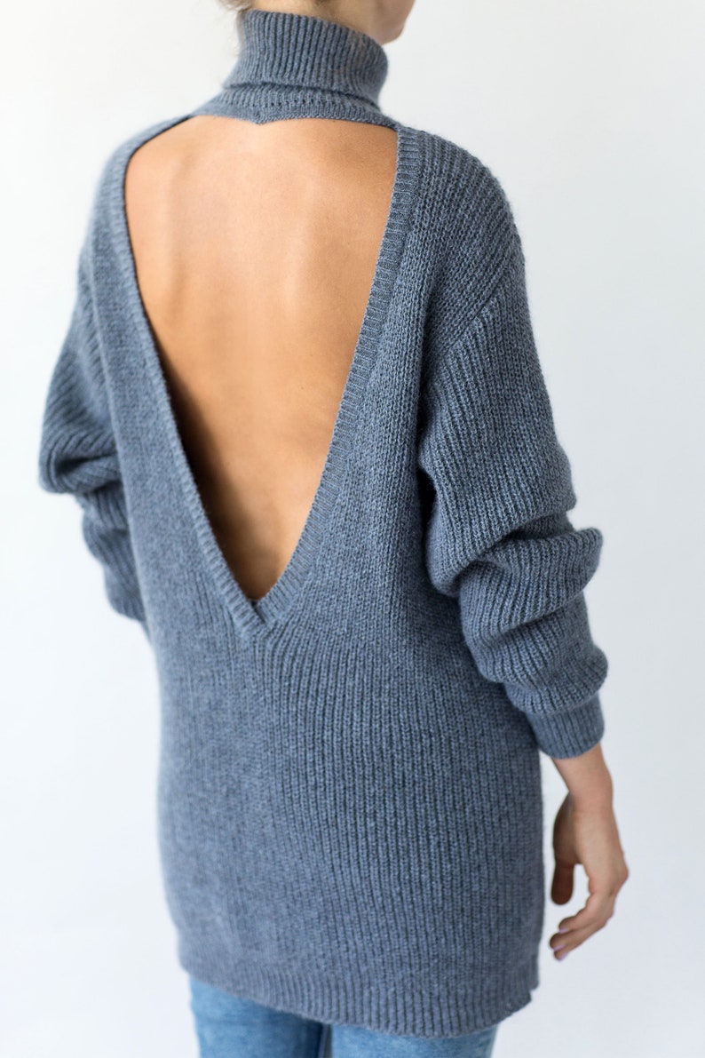 Open Back Sweater Woman Sweater Oversized Sweater Chunky Etsy