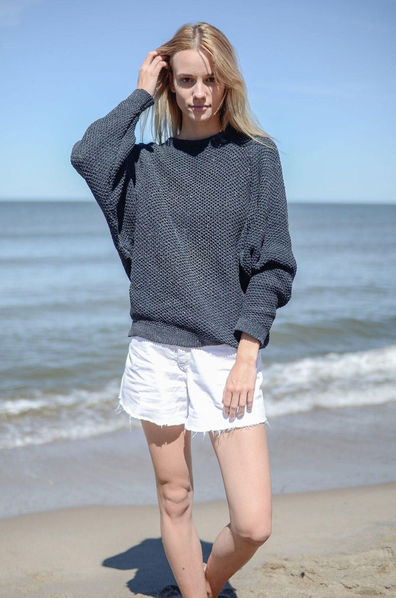 Recycled Denim sweater Eco Cotton Sweater Oversize Sweater Oversized Pullover Sustainable Clothing Nove Denim Jumper image 2