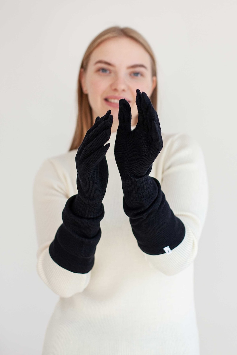 Women's Long Warm Merino Wool Knitted Gloves, Christmas Gift For Her image 4