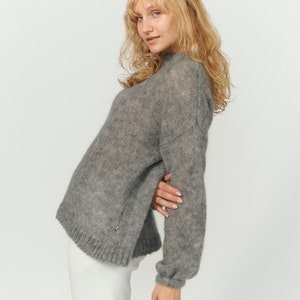 Oversized Mohair Sweater Aesthetic Spring Clothing Big Fluffy Pullover Jumper Gray