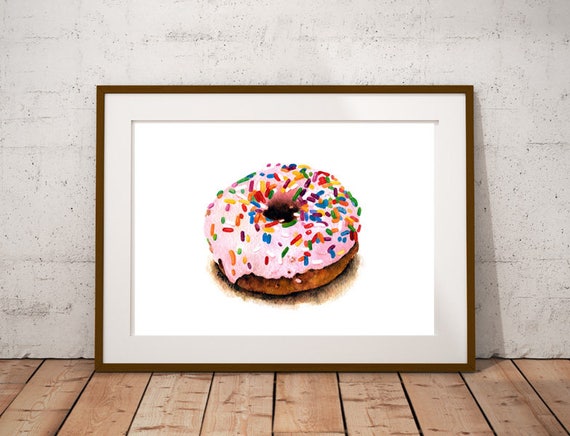 Pink Sprinkled Donut Kitchen Print Glaze Dessert Baking Etsy