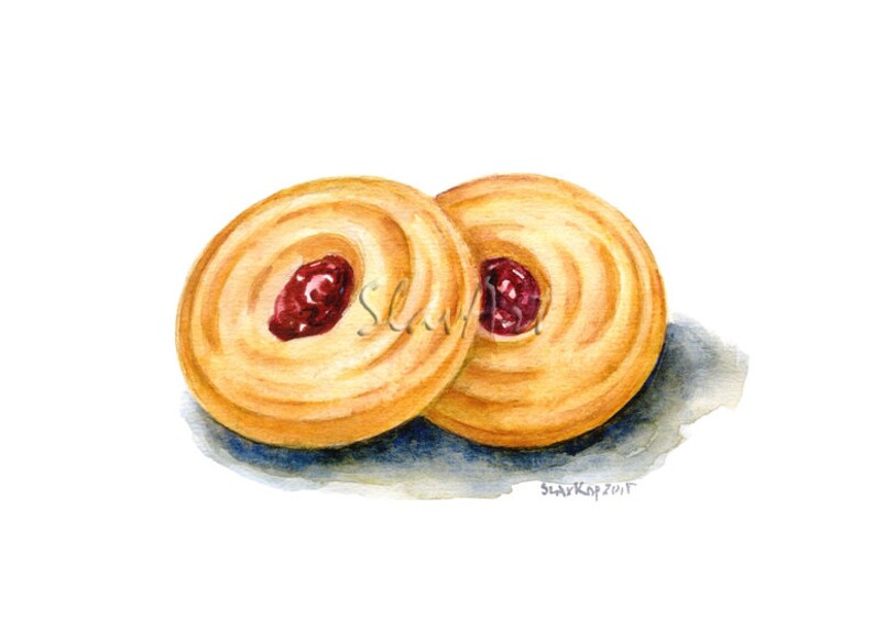 Butter Shortbread Cookies Jam Dessert Food Print Watercolor Etsy