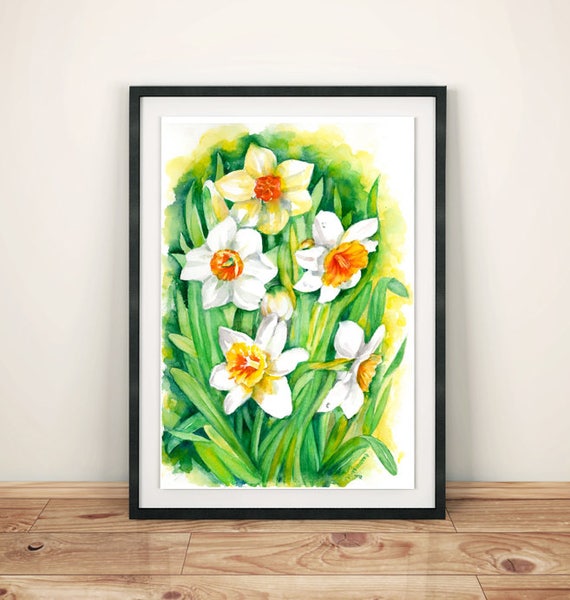 Daffodils Art Watercolor Painting Narcissus Artwork Floral | Etsy