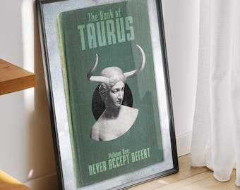 Book of Taurus Zodiac Art Poster | Star sign gift | Book lovers present