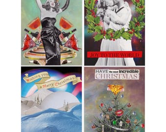 Vintage collage-kerstkaarten