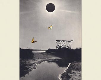 Flutter, Cat and Butterfly Collage Print