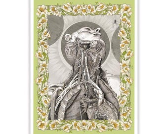 Flower Man no. 1 Art Print, digital collage illustration gothic medical insect poster