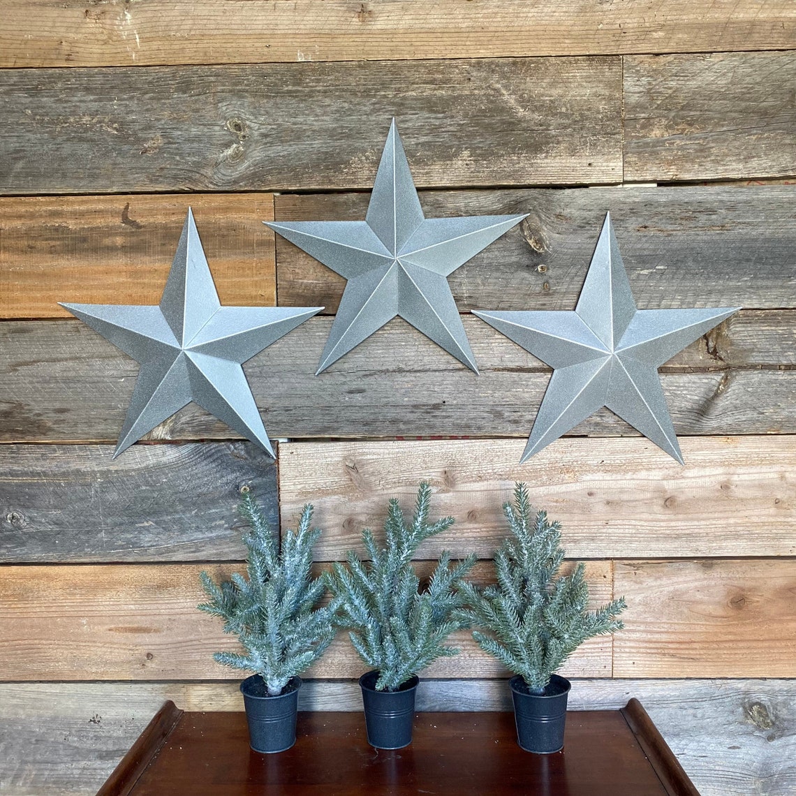 Silver Metal Stars Set of 3 Stars for Outdoor Christmas or Etsy