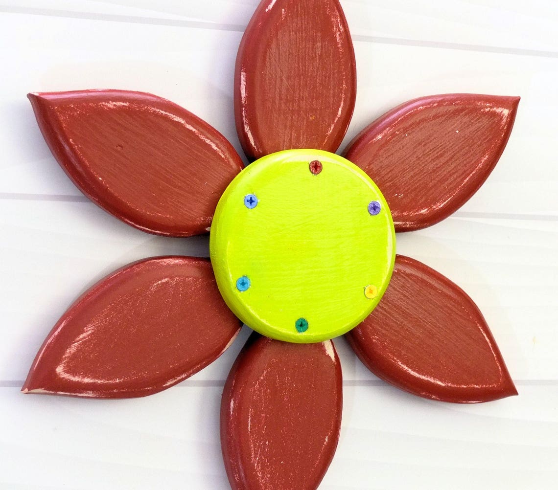 Outdoor Wooden Flower Wood Flower Wreath Red Yellow Wall Etsy