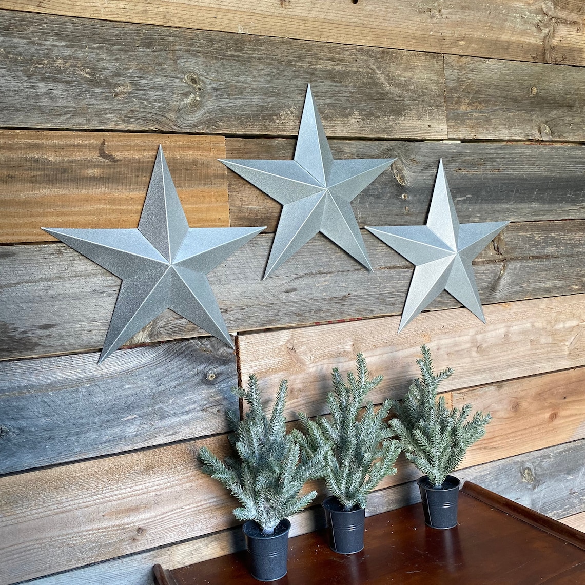 Silver Metal Stars Set of 3 Stars for Outdoor Christmas or Etsy