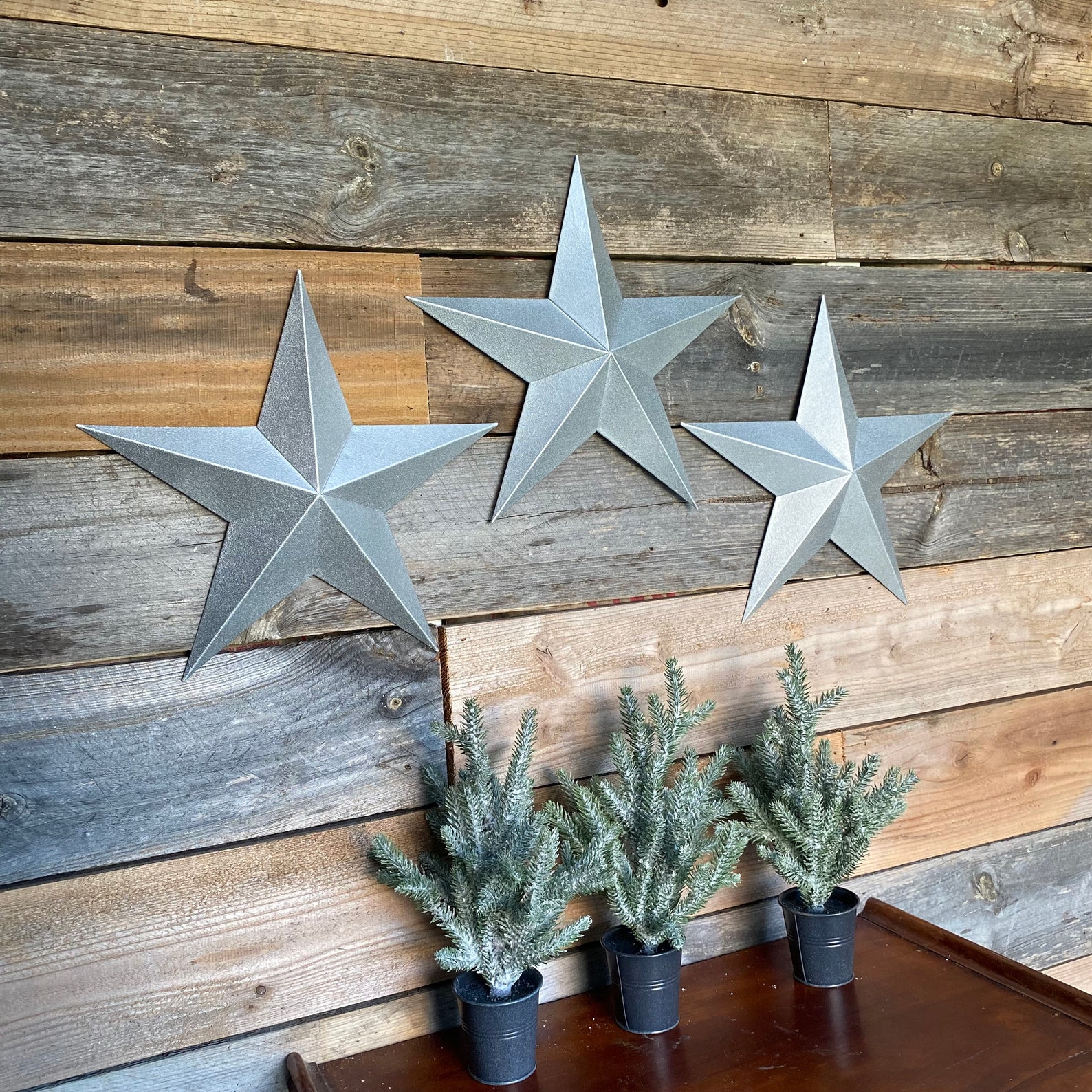Silver Metal Stars Set of 3 Stars for Outdoor Christmas or Etsy