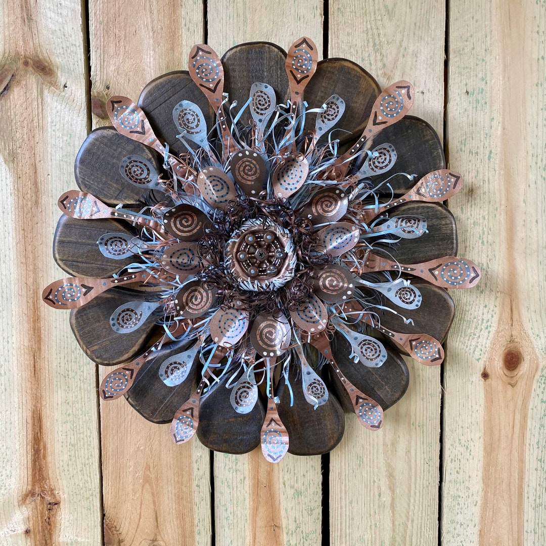 Outdoor Rustic Wall Art Wood & Metal Flower Wall Sculpture Etsy