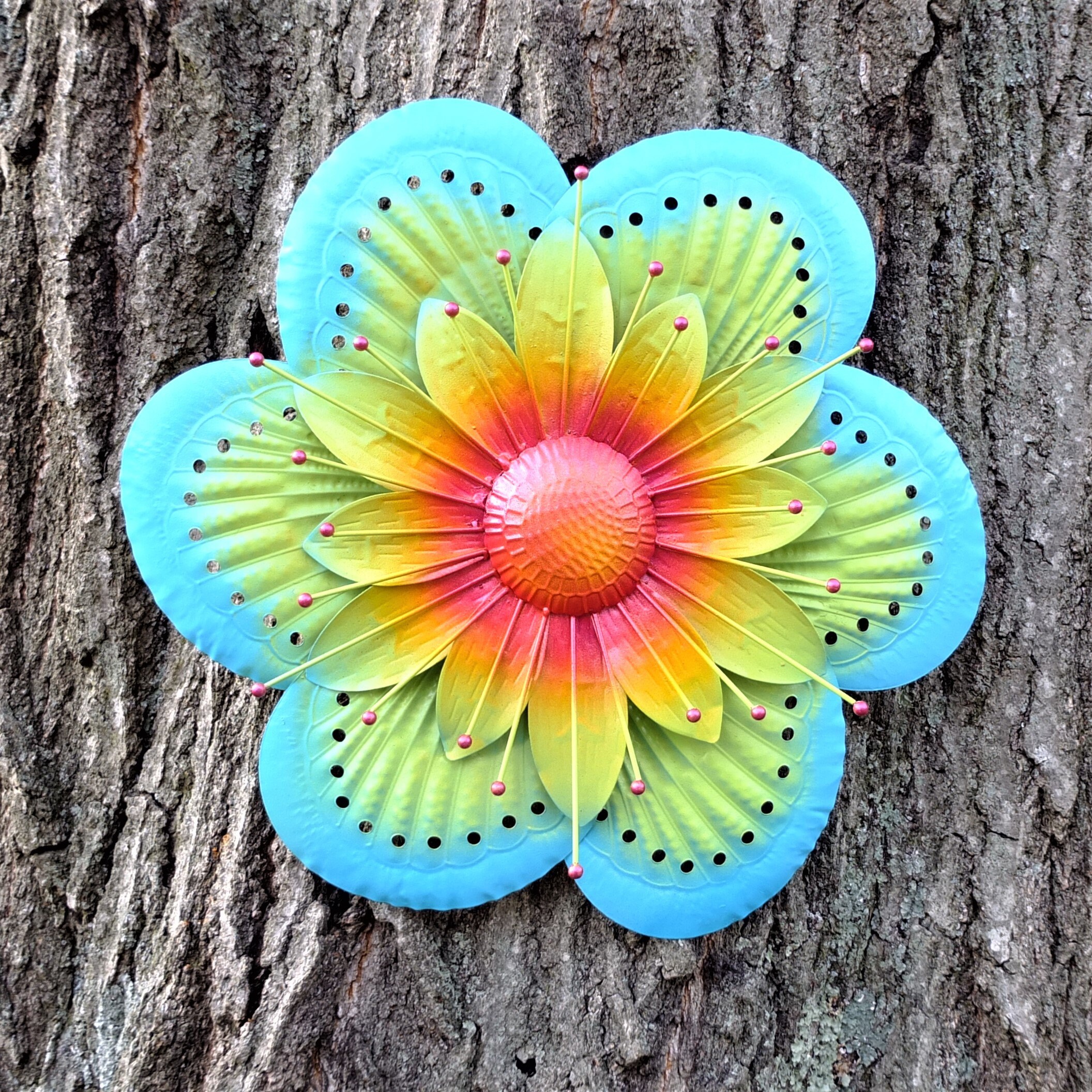 Metal Wall Art Outdoor Metal Flower Decor Boho Wall Hanging Etsy