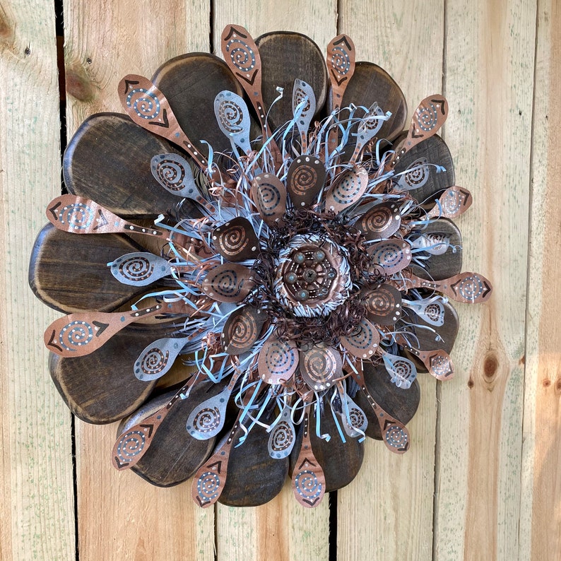 Outdoor Rustic Wall Art Wood & Metal Flower Wall Sculpture Etsy