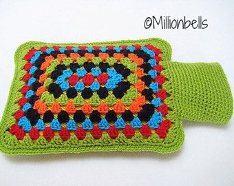 Granny Square Rectangular Hot Water Bottle Cover Crochet PATTERN PDF