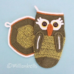 Owl Oven Mitt Pot Holder PDF CROCHET PATTERN Mittens Kitchen Decor image 6