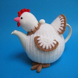 Chicken Tea Cosy PDF Crochet Pattern Easter Decor Spring Teapot Cover Animal Bird image 1