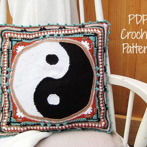 Yin Yang Pillow Cover PDF CROCHET PATTERN Cushion Cover  Overlay Crochet Tapestry Mandala Boho Hippie Home Deco Zen Vintage