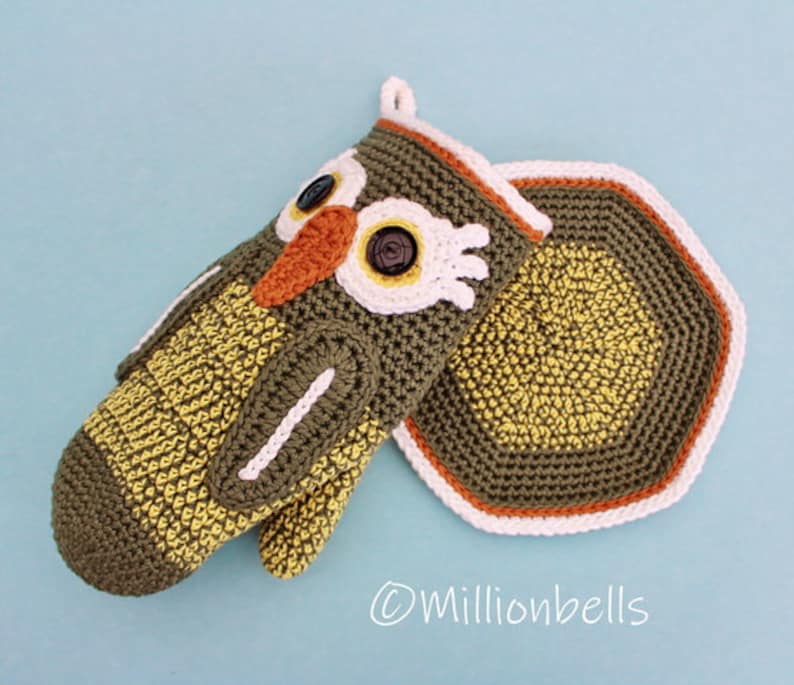 Owl Oven Mitt Pot Holder PDF CROCHET PATTERN Mittens Kitchen Decor image 1