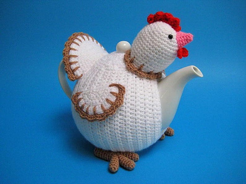 Chicken Tea Cosy PDF Crochet Pattern Easter Decor Spring Teapot Cover Animal Bird image 4