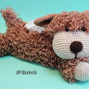 Suporte de tecido para cachorro, pdf, padrão de crochê, capa de caixa, animal aconchegante, boneca de brinquedo, amigurumi, decoração de casa
